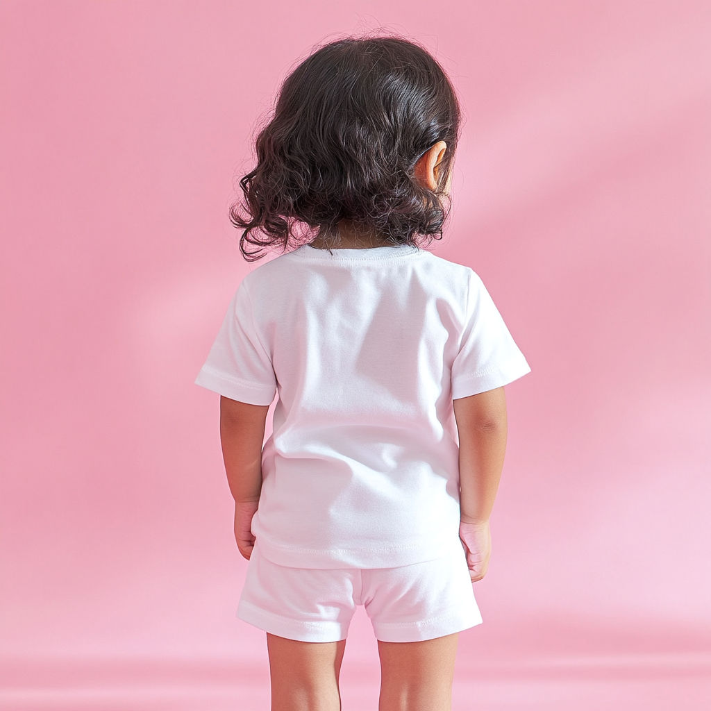 Indian girl in white outfit with curly hair.