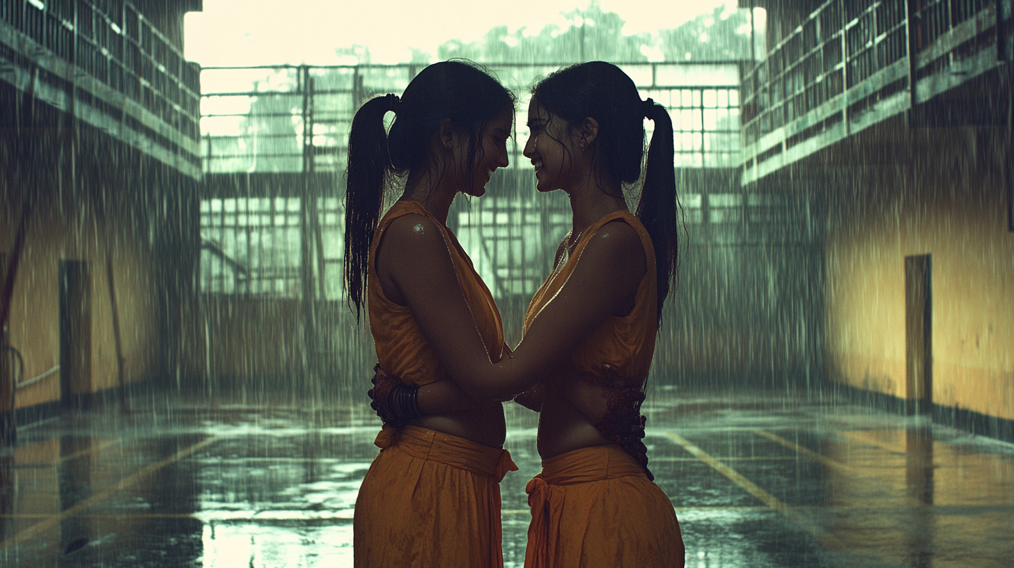 Indian prisoners in love in gritty prison gym.