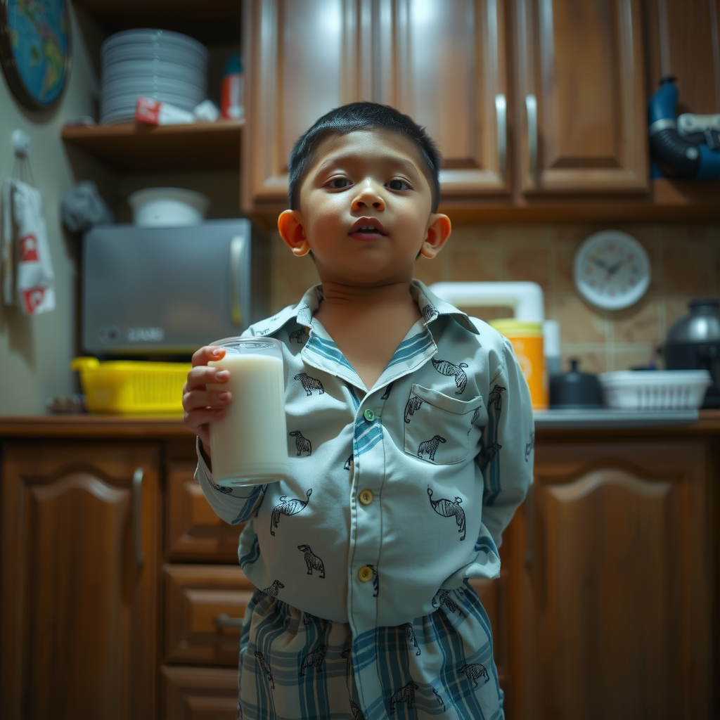 Indonesian Boy Drinking Weight Gain Milk at Night
