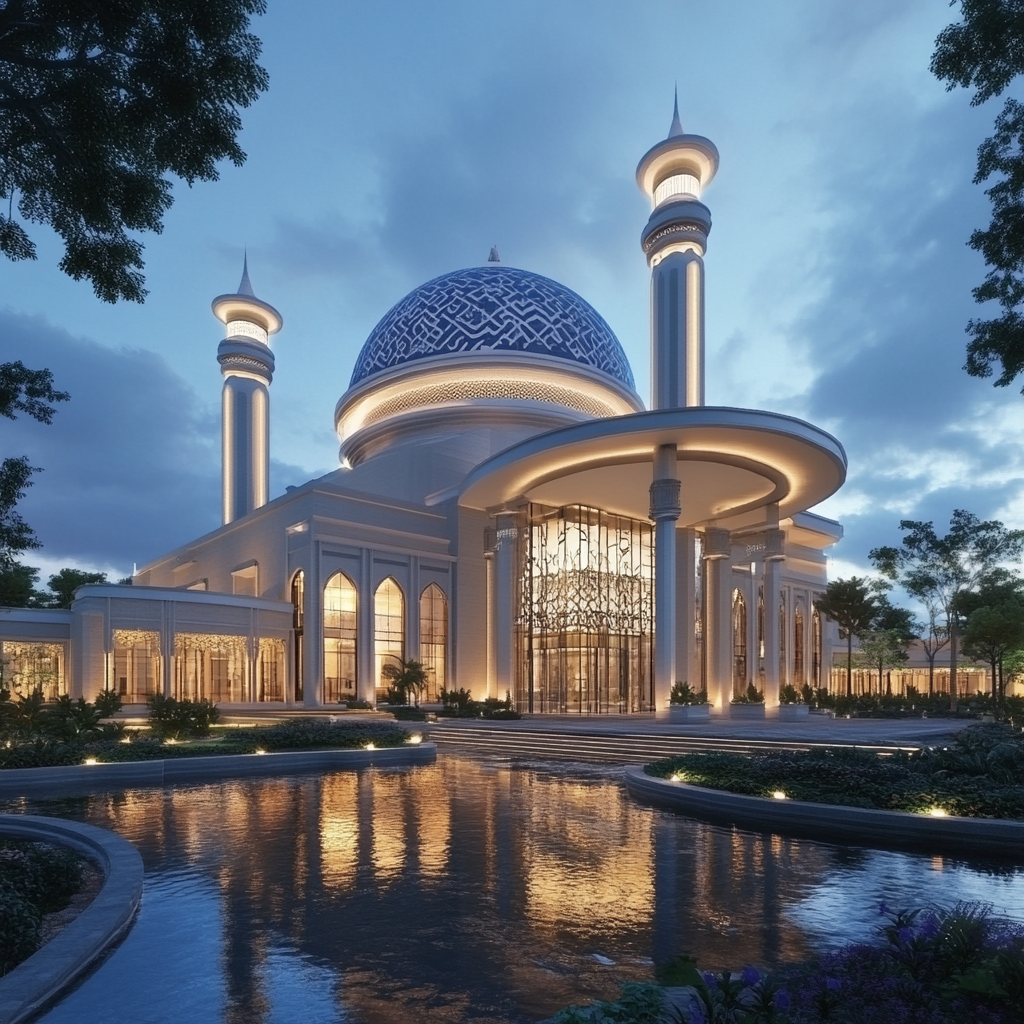 Indonesian-inspired mosque with modern sustainable design.