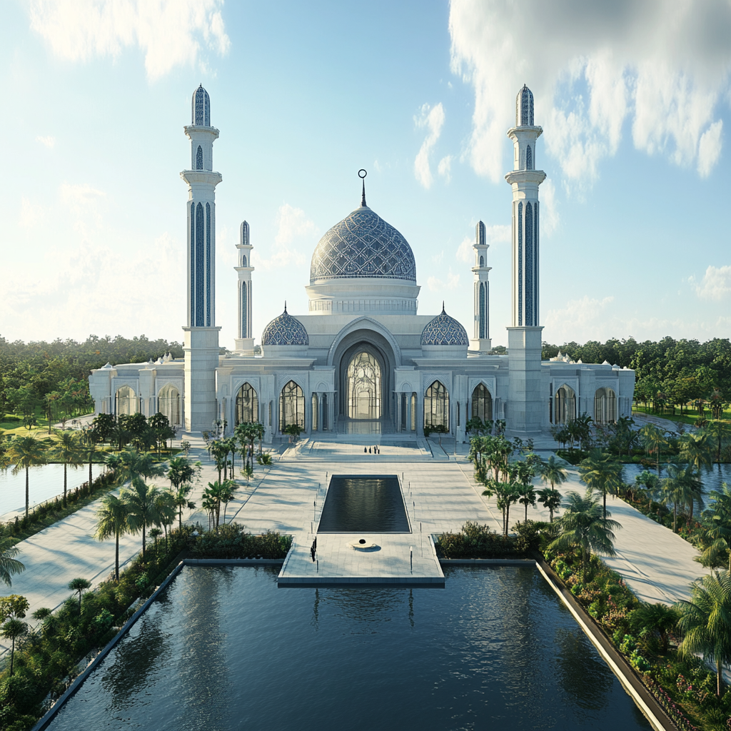 Indonesian mosque with keraton concept by the sea.