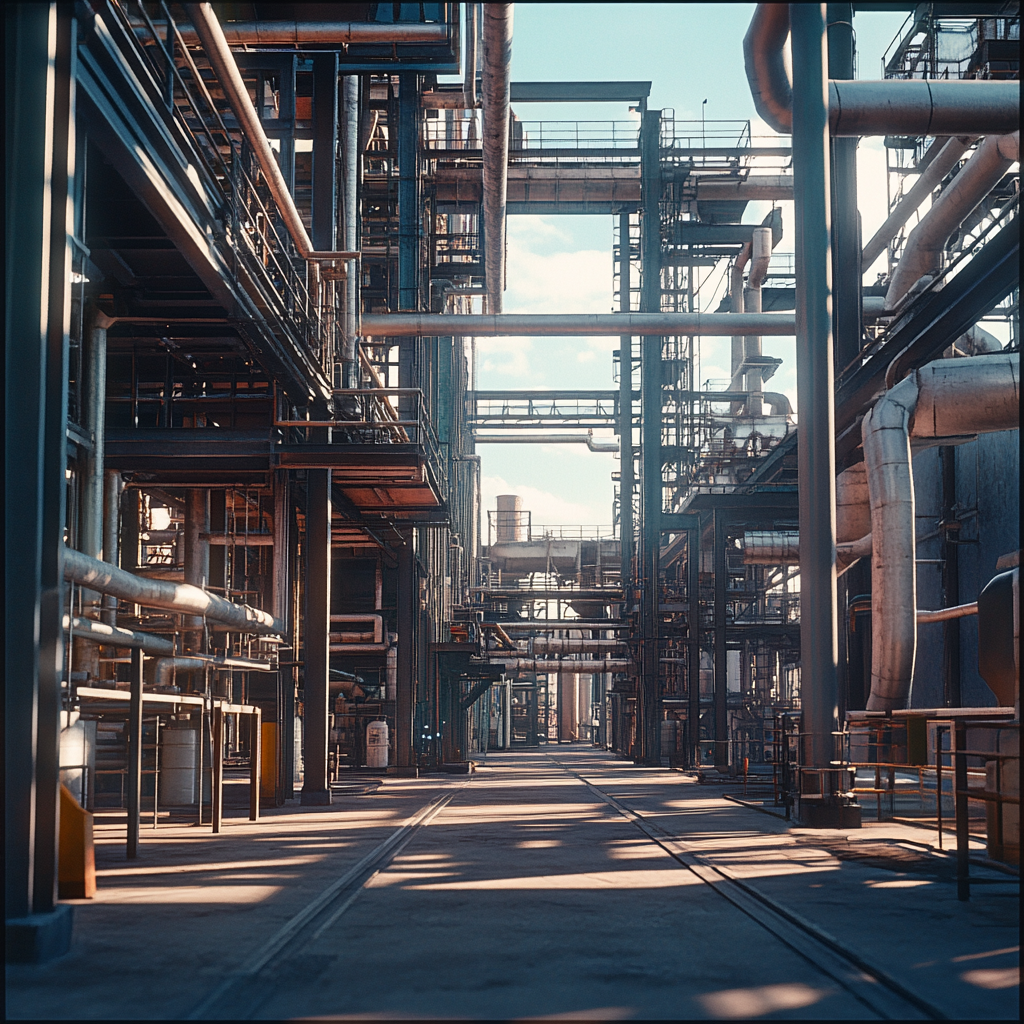 Industrial Plant with Steel Structures and Machinery