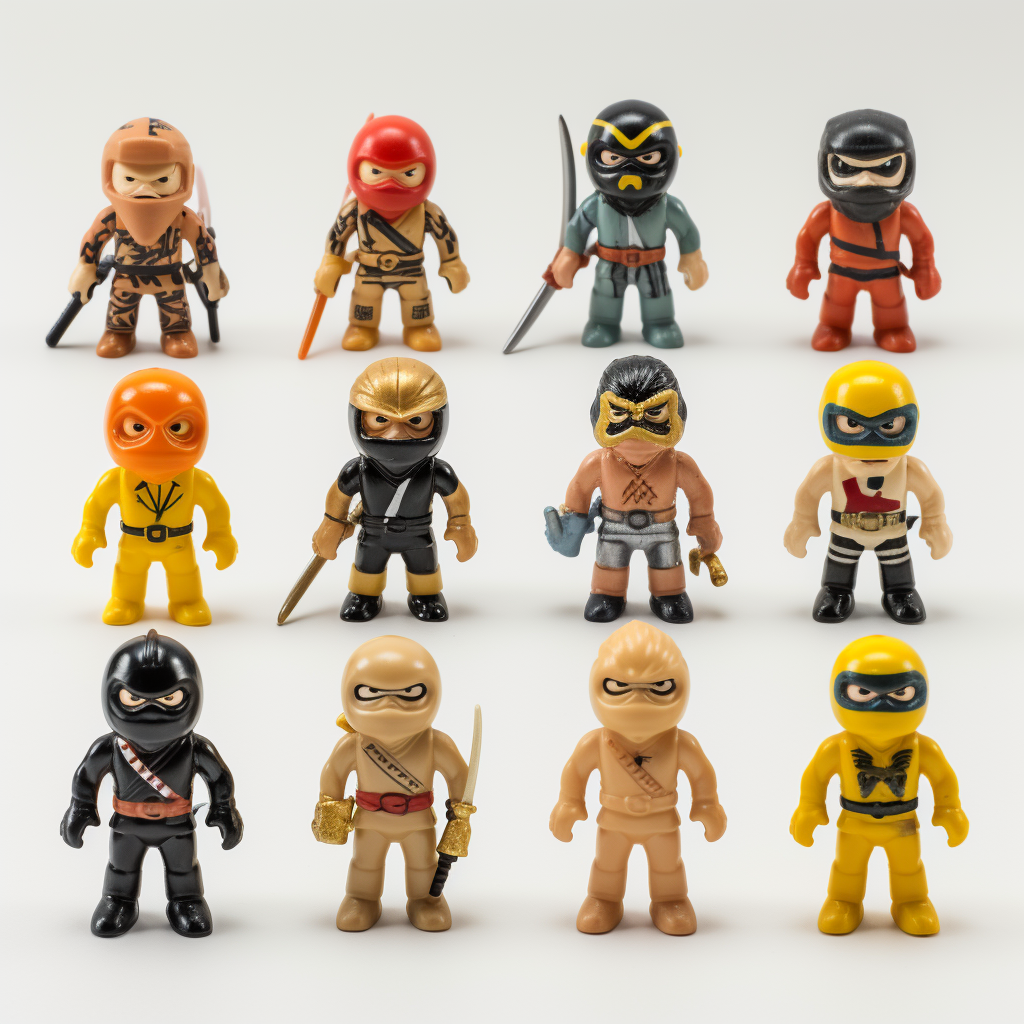 Inexpensive 1960s bootleg ninja toys with basic design.