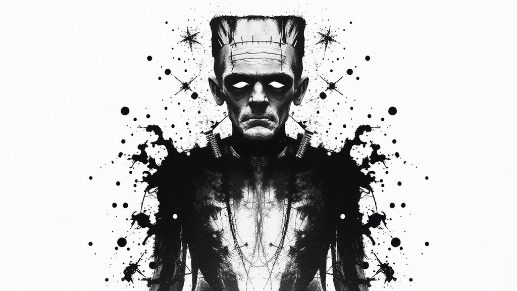 Ink Drawing of Frankenstein's Monster: Eerie and Symmetrical