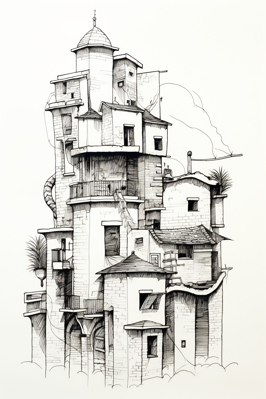 Ink drawing of Fortaleza Ceará Brazil architecture.