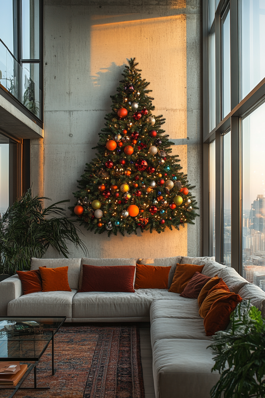 Innovative Christmas Tree Installation in Modern Living Room