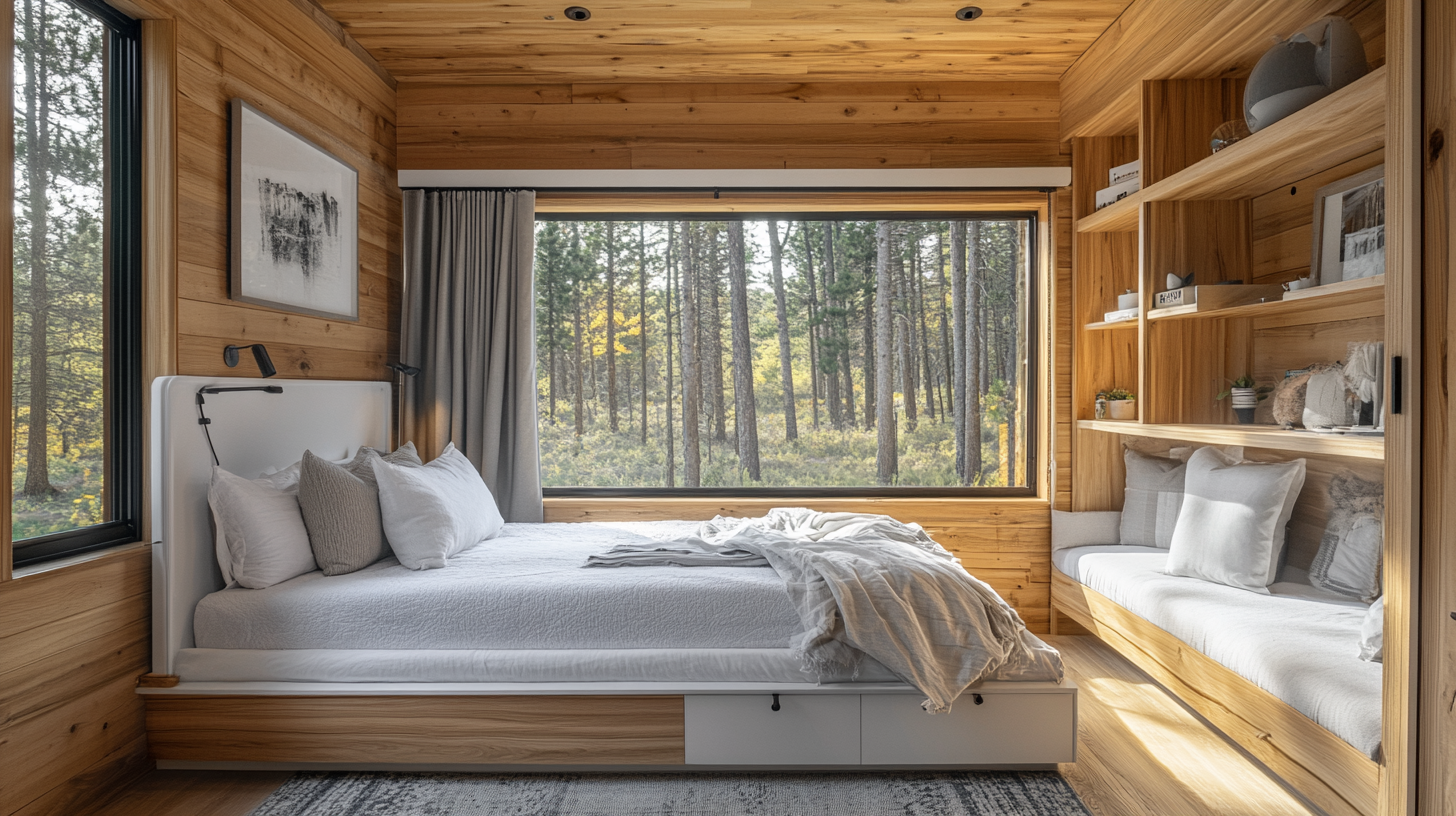 Innovative Small Cabin Bedroom Design, Functional and Stylish.