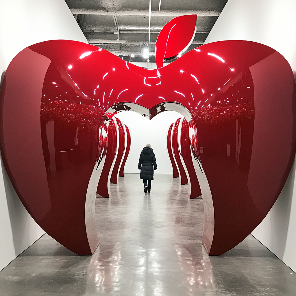 Inside a giant red apple room exploration.