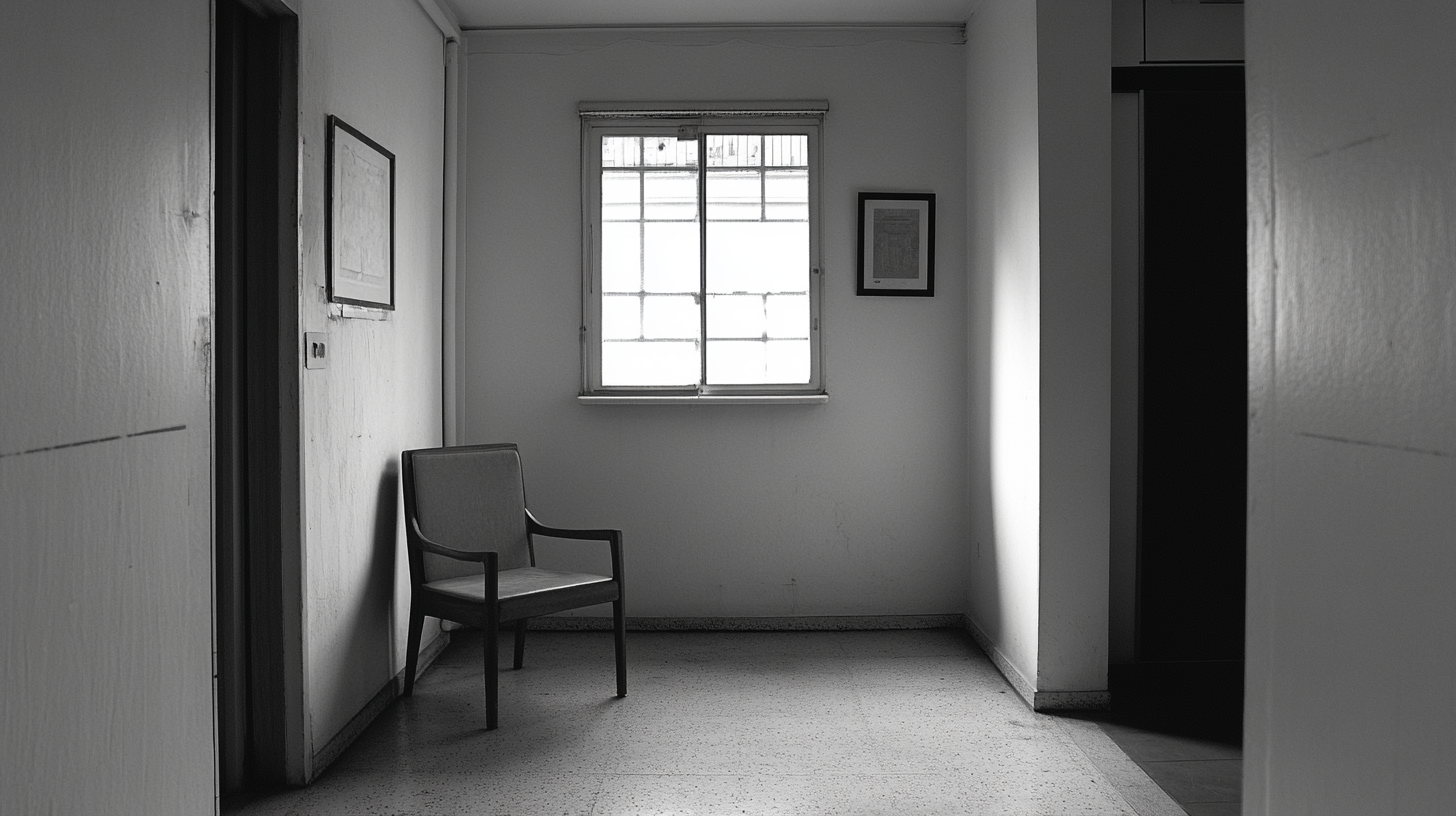 Inside a modern apartment, camera captures corner view.