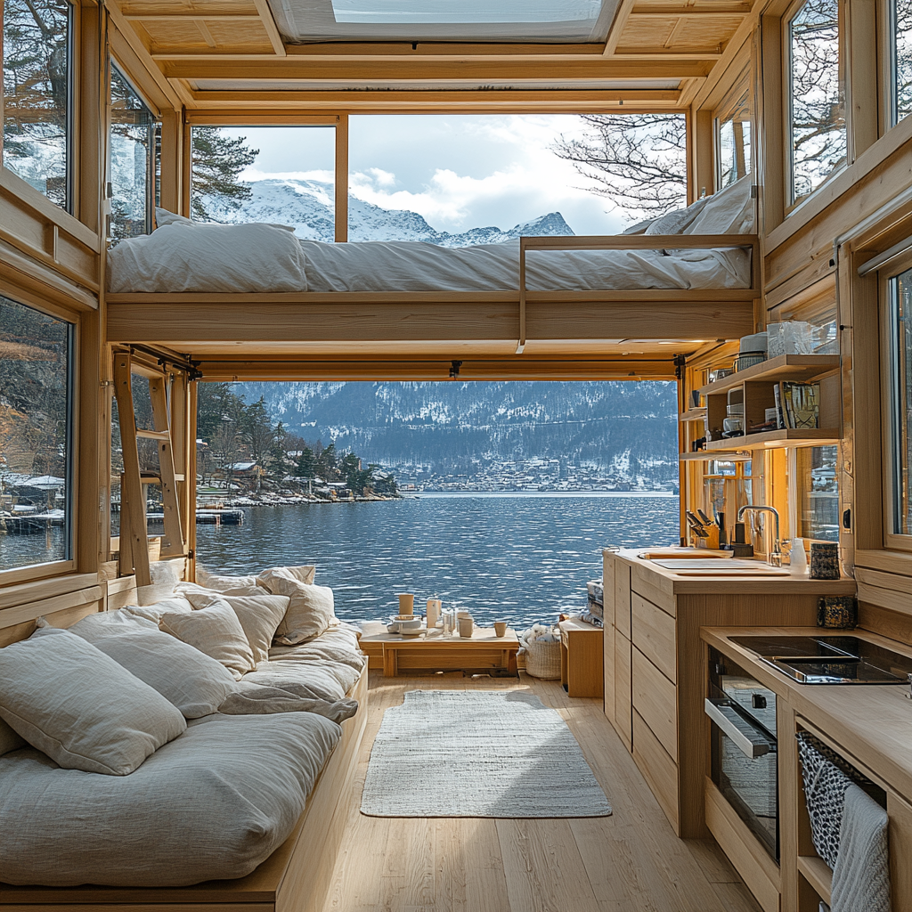 Inside a small Japanese home on a snowy mountain