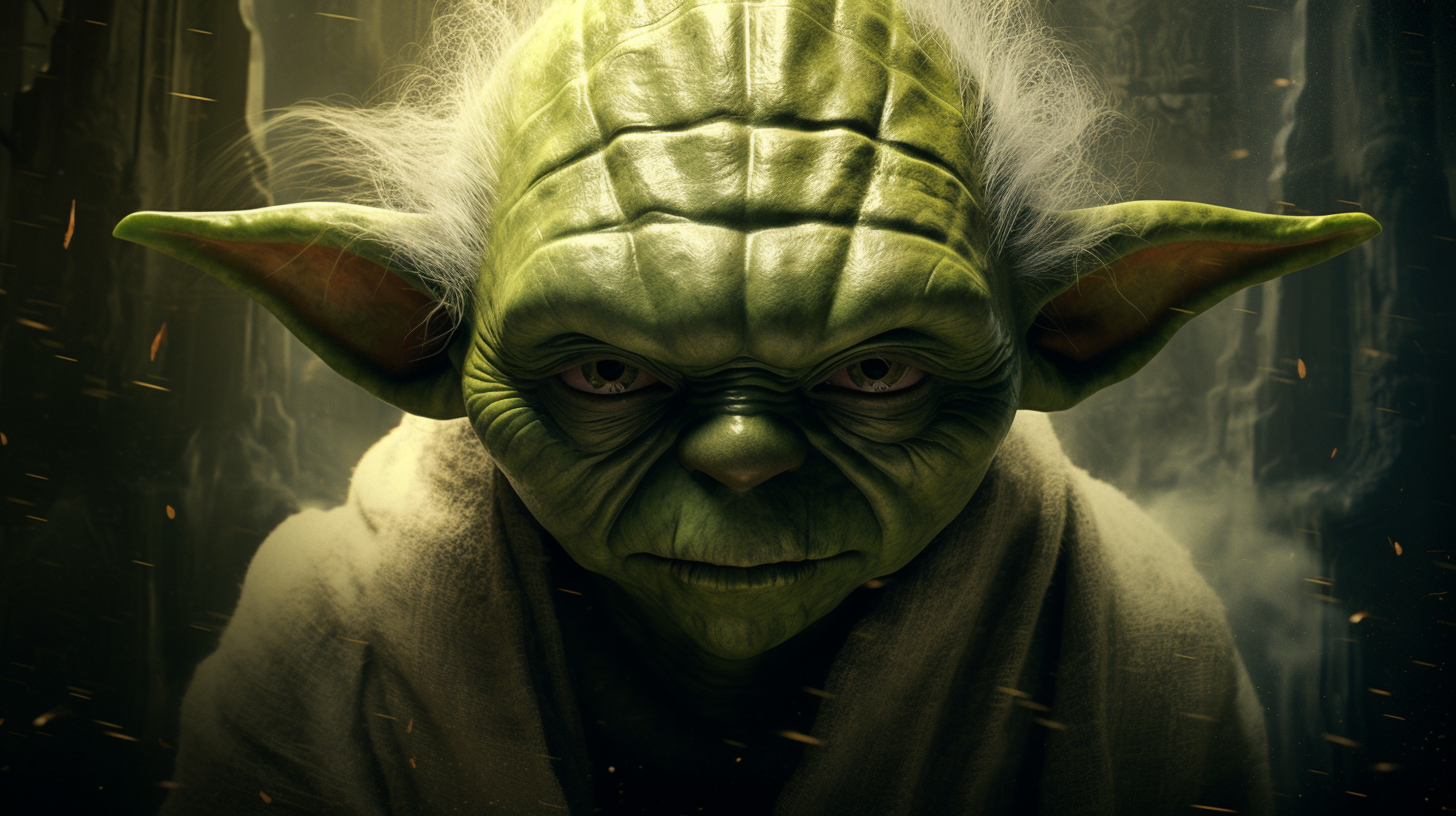 Intense Yoda portrait in mystical swamp setting