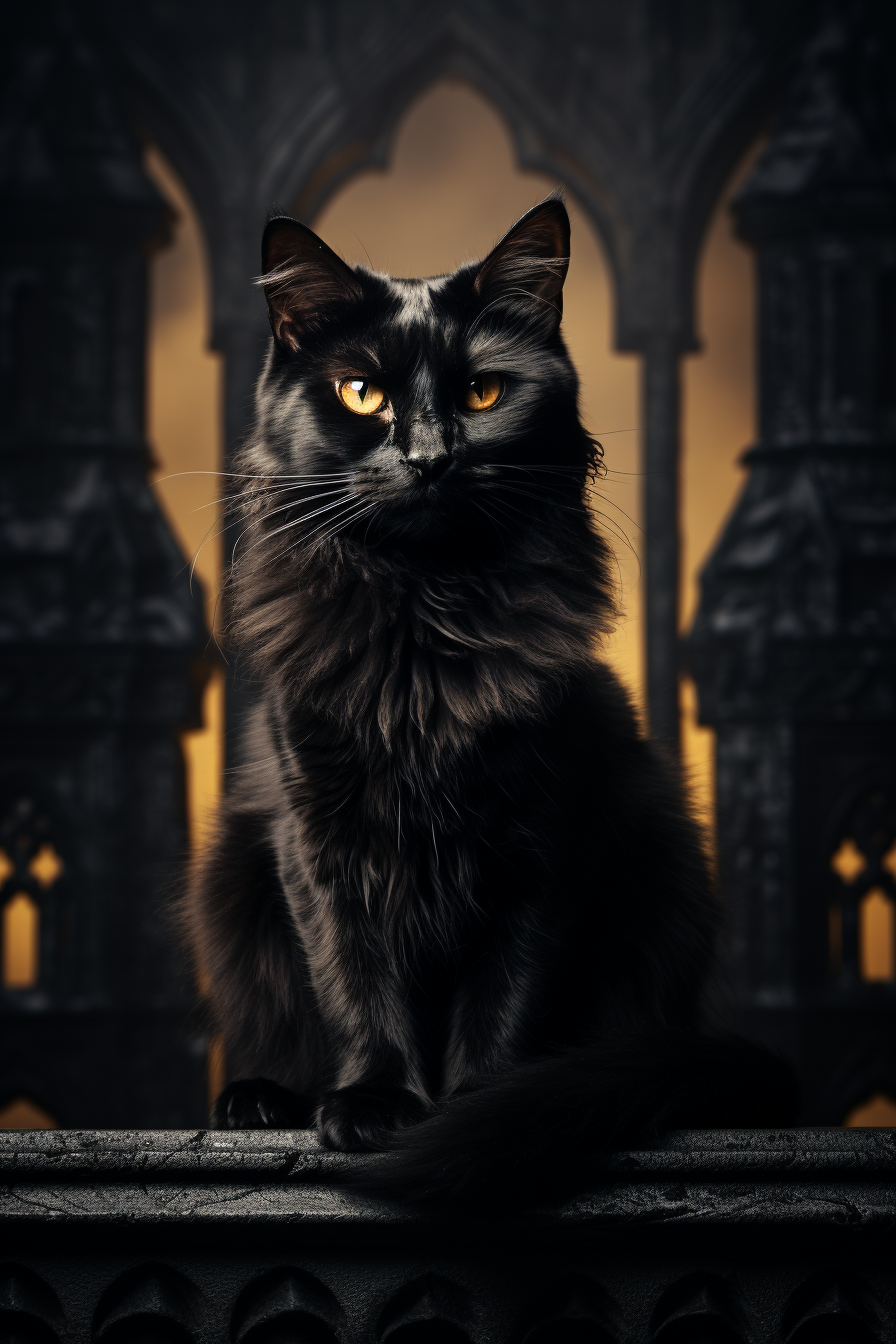 Intense horror with gothic black cat in castle.