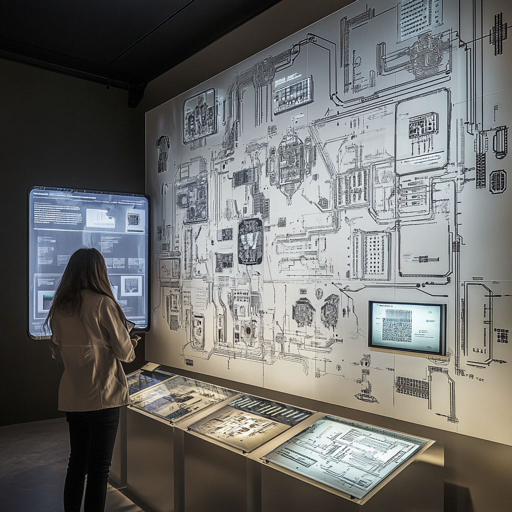 Interactive AI History Exhibit with Vintage Tech Display