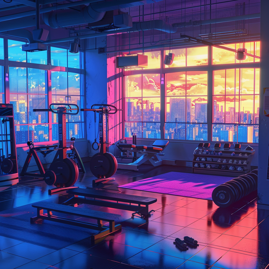 Interior of Spacious Gym with Neon Lights