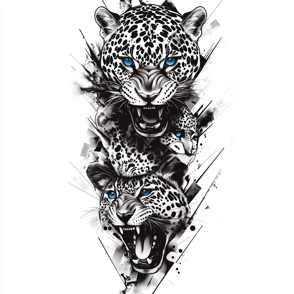 Intricate Black-and-White Jaguar Arm Tattoo Design