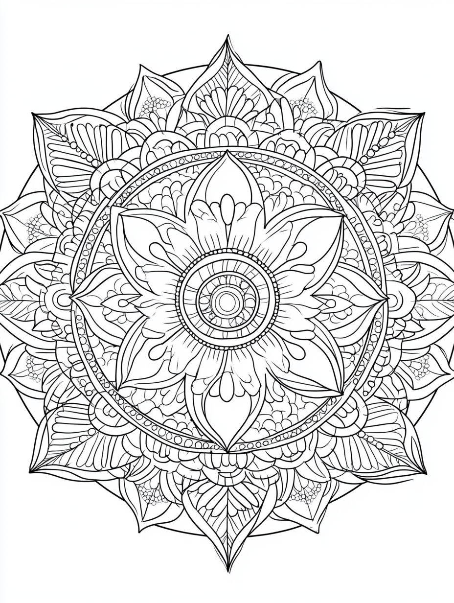 Intricate Mandala Coloring Page for Adults 3:4 Ratio