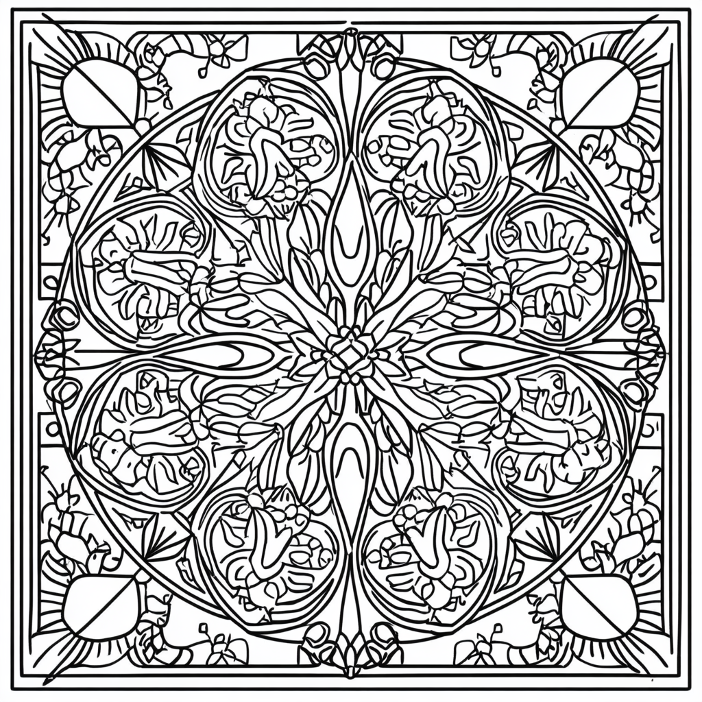 Intricate Mandala Coloring Page for Adults with Geometric Patterns