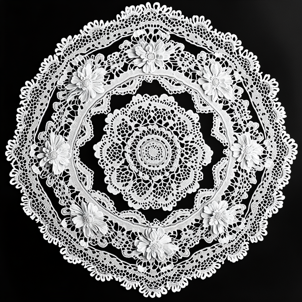 Intricate Vintage Lace Doily on Black Background