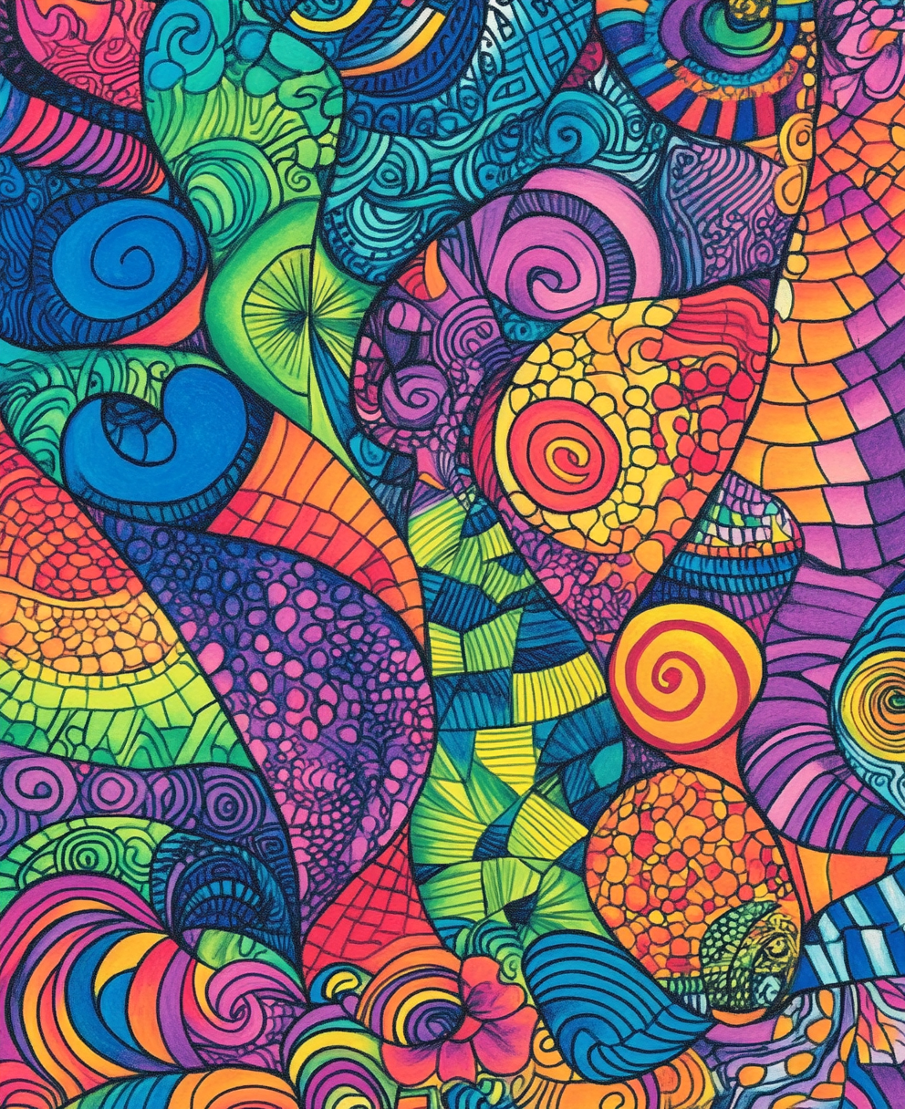 Intricate zentangle design with swirls, shapes, and patterns.