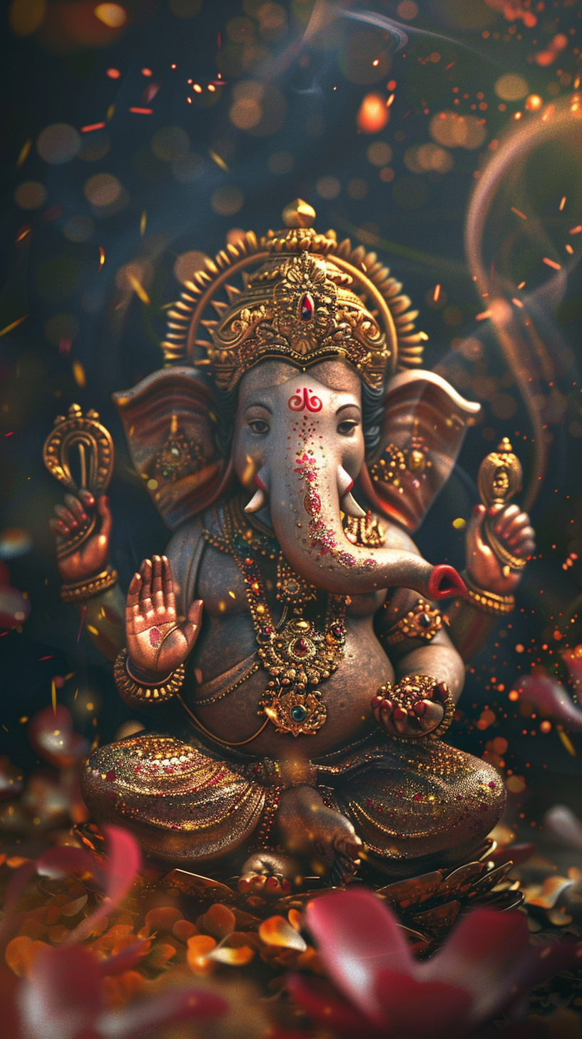 Intricately designed Lord Ganesha idol with festive decorations.