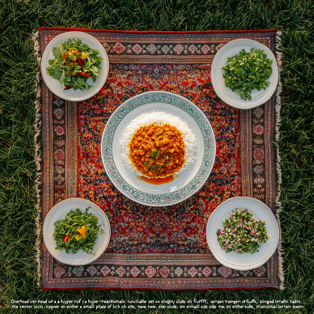 Iranian Lunch Table Set on Traditional Cloth