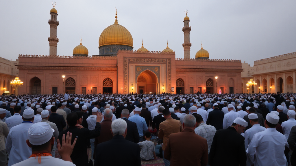 Iranian Muslims praying at Quds Mosque