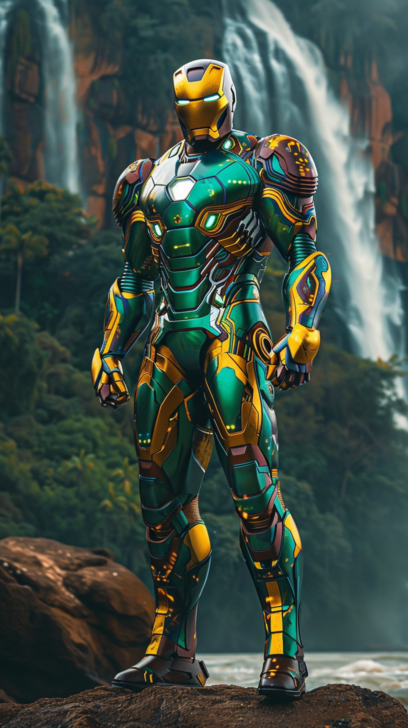 Iron Man's Brazilian-inspired armor with bold colors.