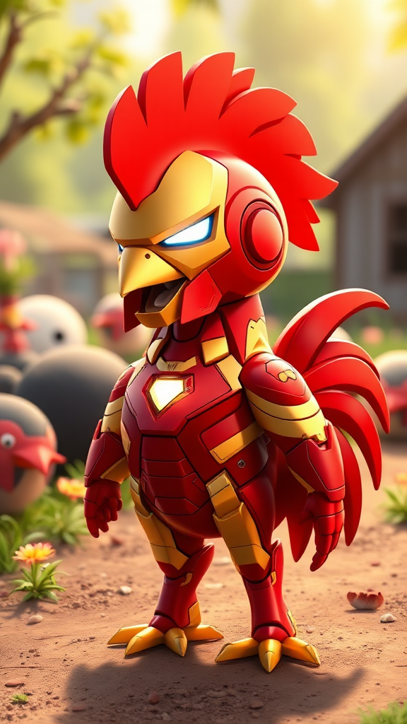 Iron Man Rooster Protects Farm with Arc Reactor