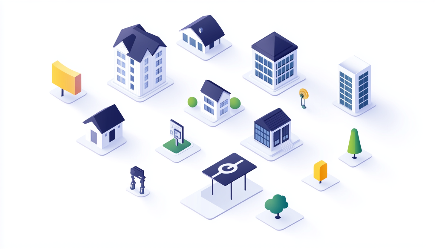 Isometric visualization on white background with aligned icons.