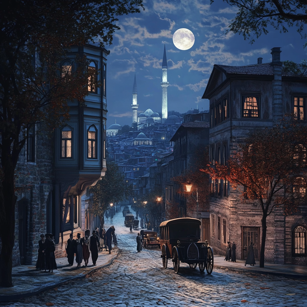 Istanbul 1900s Cityscape Render with Tower and Old Cars