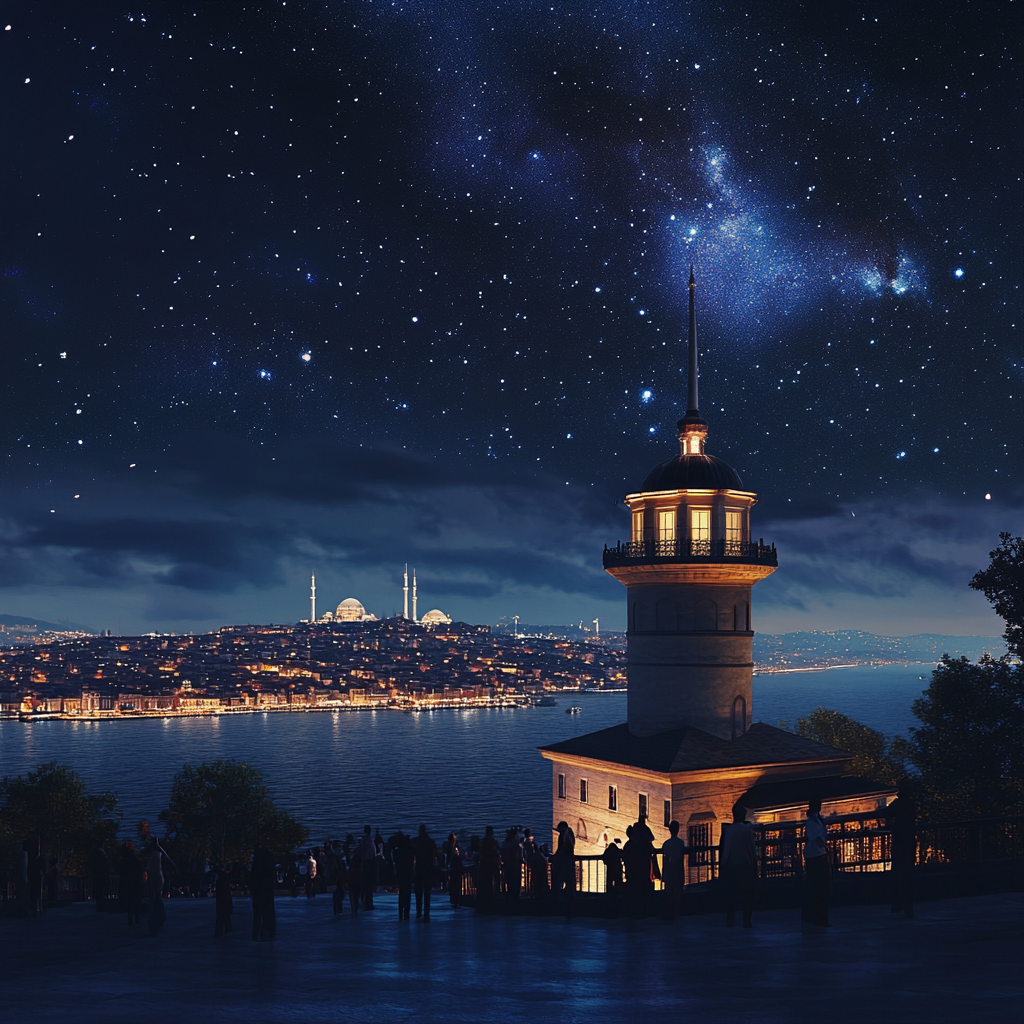 Istanbul City View: 2024s Night Sky Maiden Tower