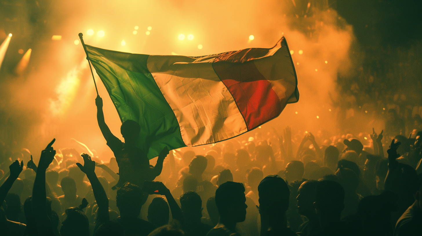 Italian flag held high in techno festival crowd