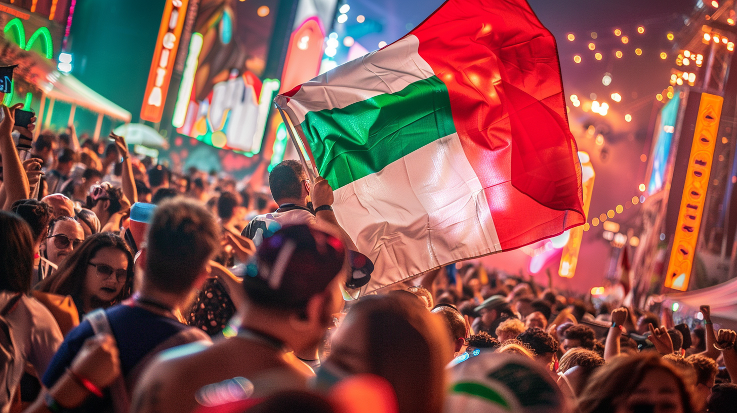 Italian flag raised high at a music festival