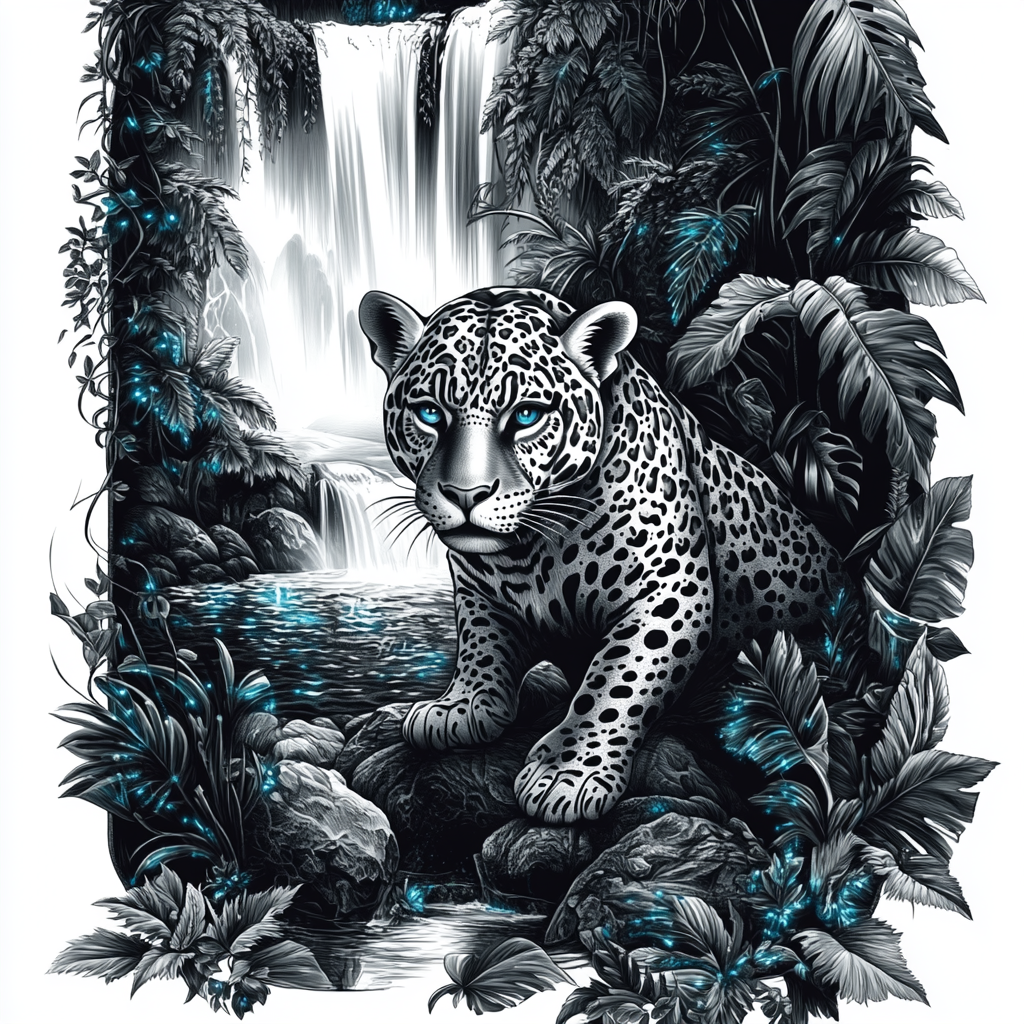 Jaguar in Jungle: Tattoo Design with Intricate Details