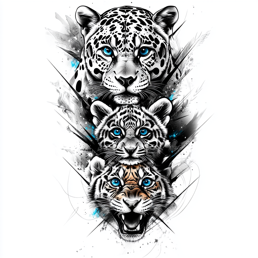 Jaguars and Tiger in Tattoo Art