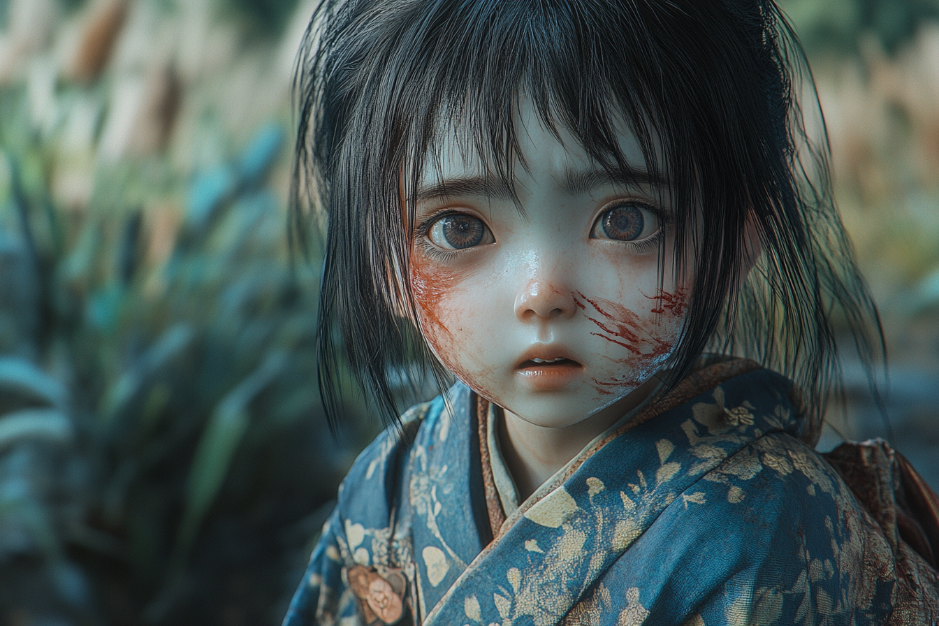 Japanese Child Yokai Edo Face Super-Resolution Photography 4K