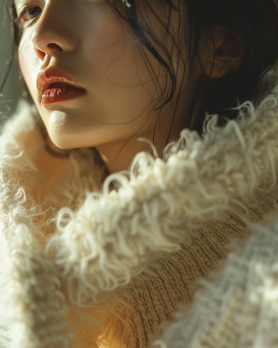 Japanese Girl in White Cardigan, Soft Light Portrait