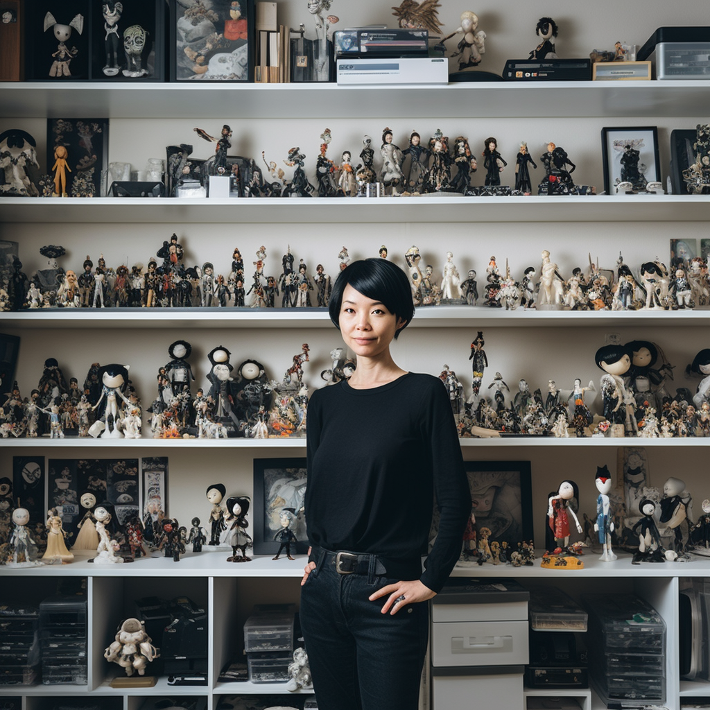 Japanese Woman in Tokyo Studio with Anime Figurines