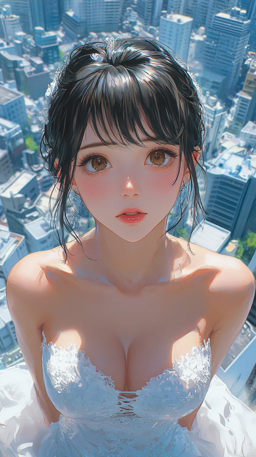 Japanese animation style, beautiful girl with deep eyes, soft makeup, ethereal aura, delicate features, dreamy gaze.