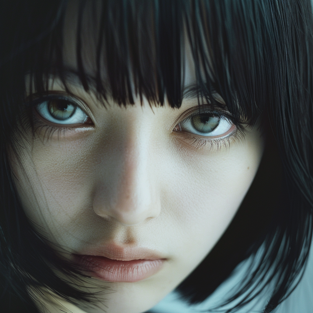 Japanese anime character with big eyes and black hair