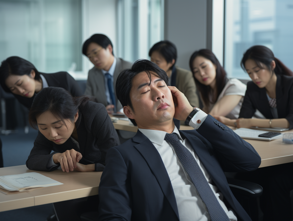 Middle-aged Japanese employees working