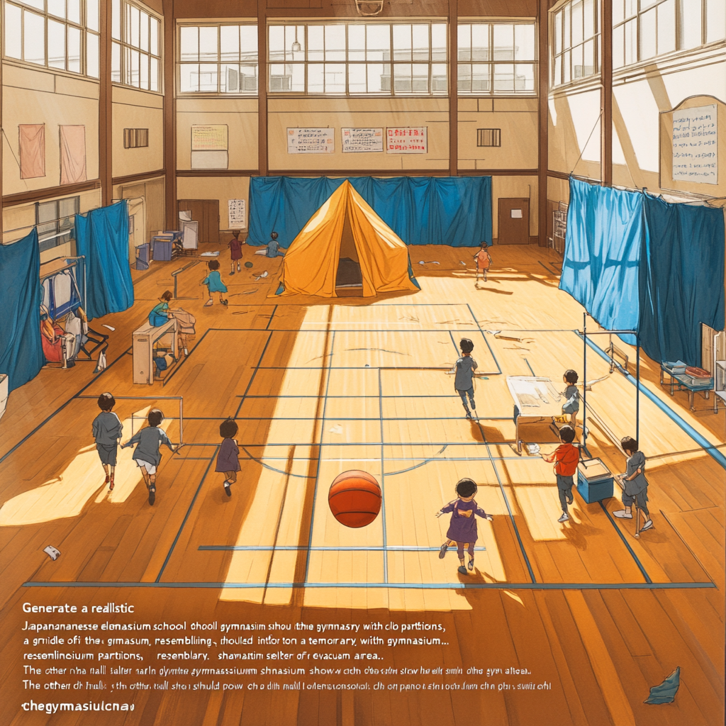 Japanese elementary school gymnasium: shelter and play