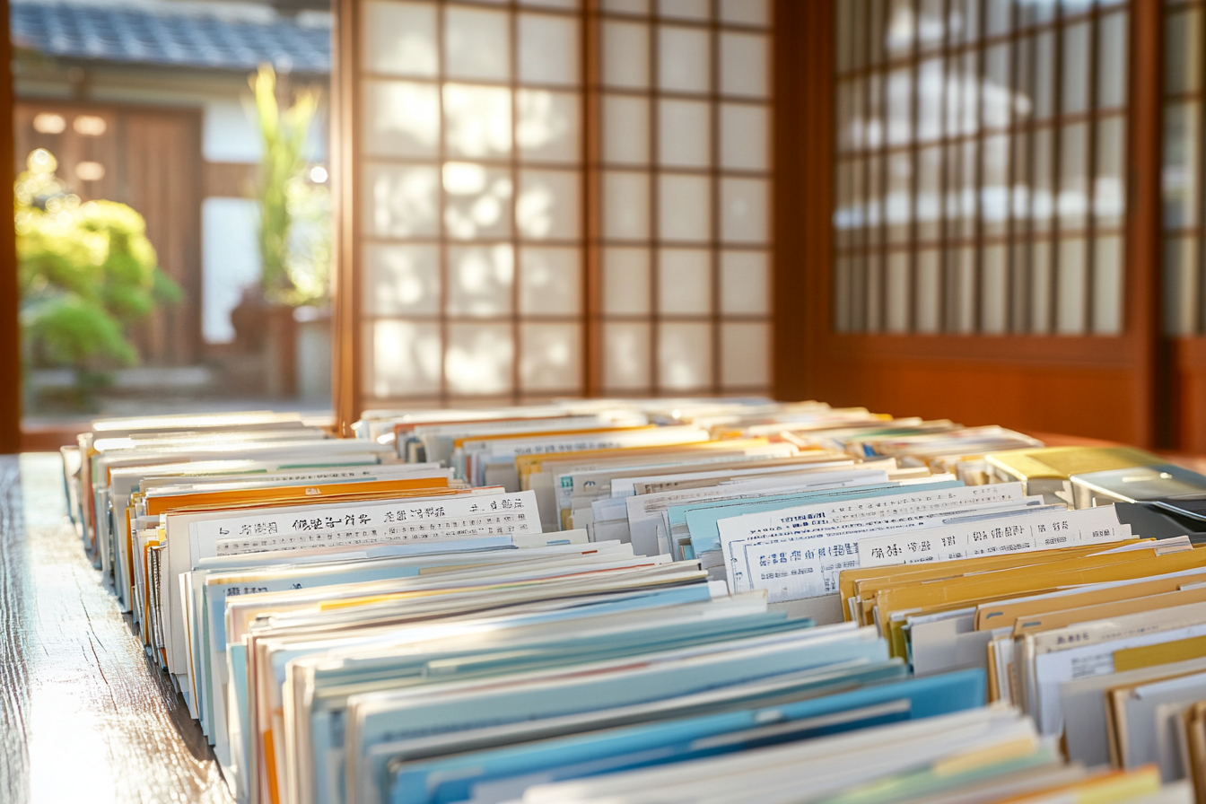 Japanese household's organized financial documents.