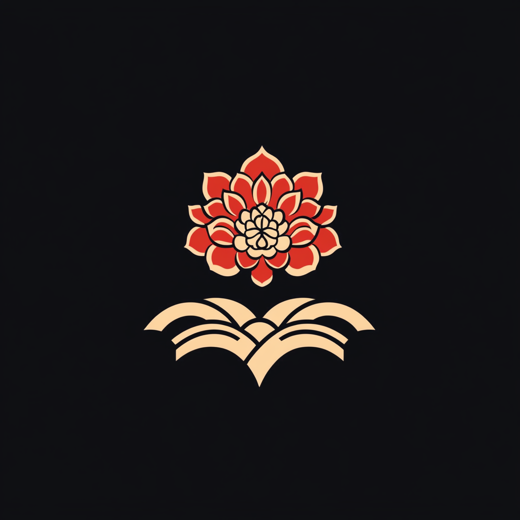 Japanese logo with chrysanthemums, waves, and Sukunahikona symbol