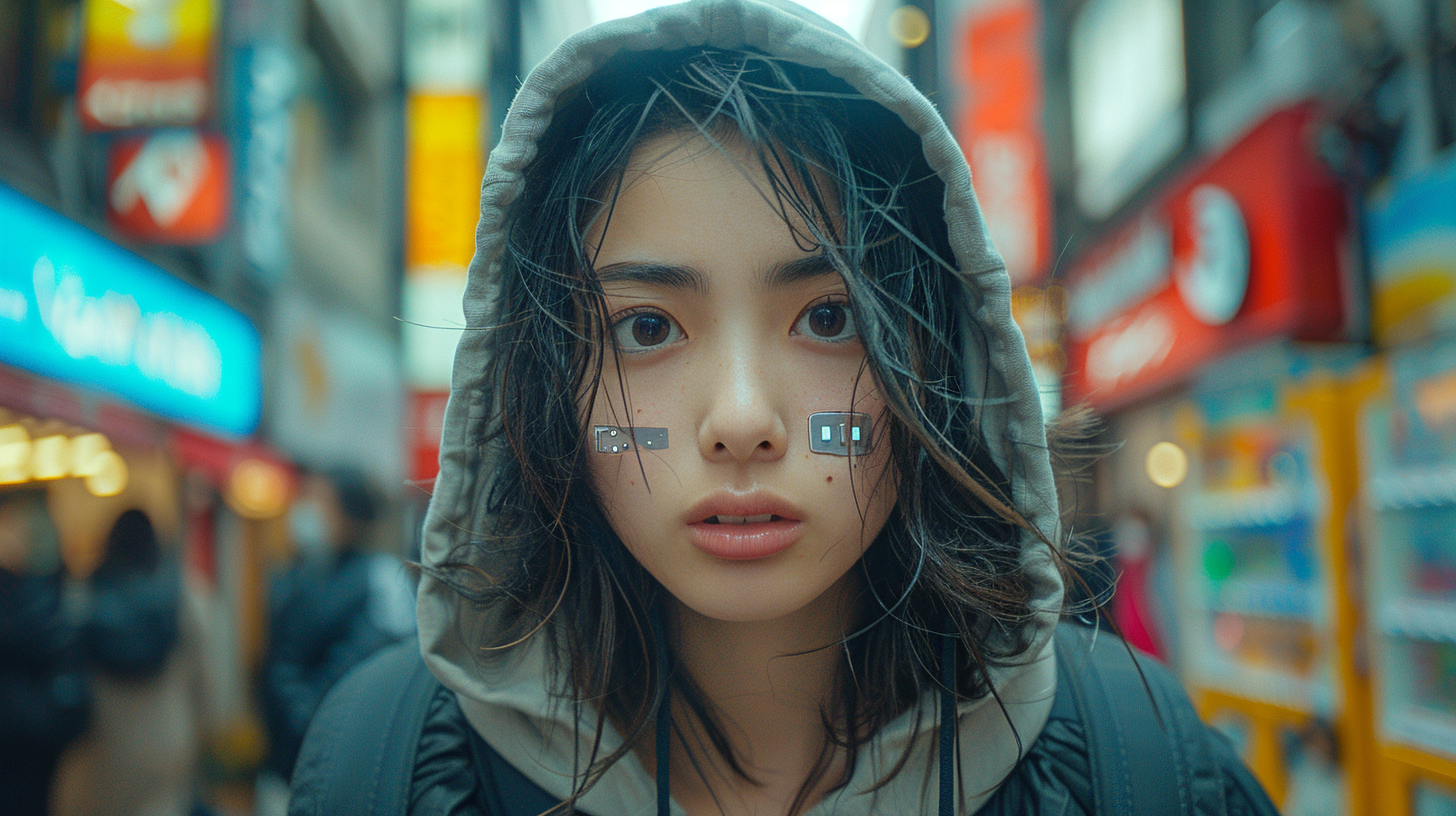 Japanese man in adidas jacket with Gameboy mask.