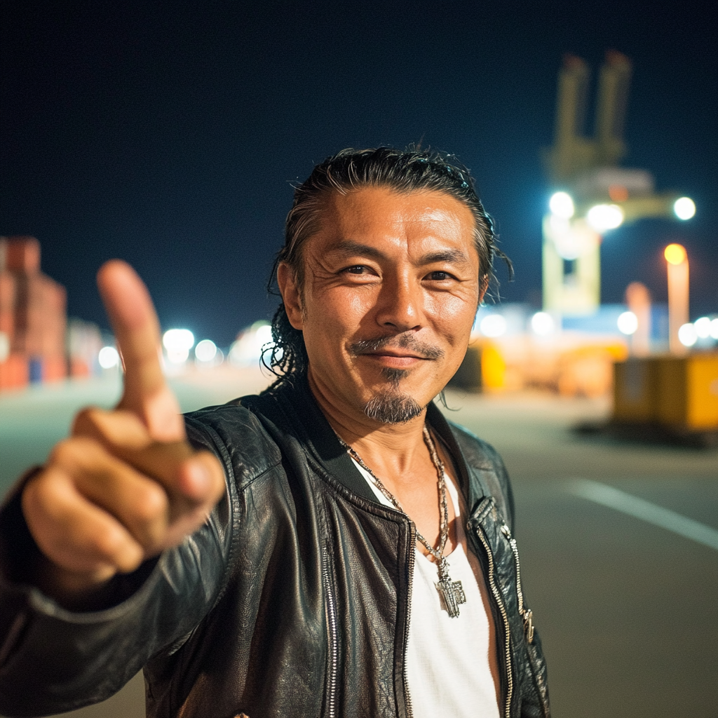 Japanese man in leather jacket