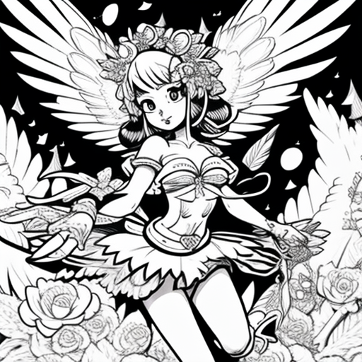 Japanese manga magical girl with Mexican flora coloring page.