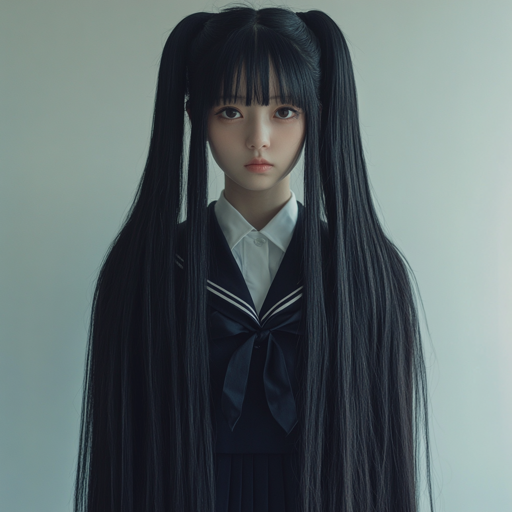 Japanese person with standing black hair in school uniform