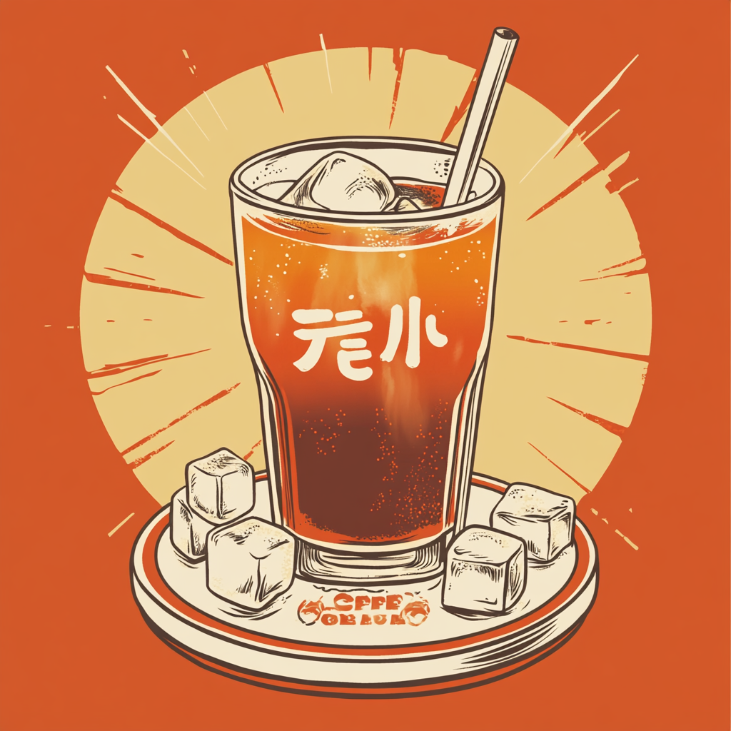 Japanese vintage coffee poster featuring refreshing iced drink