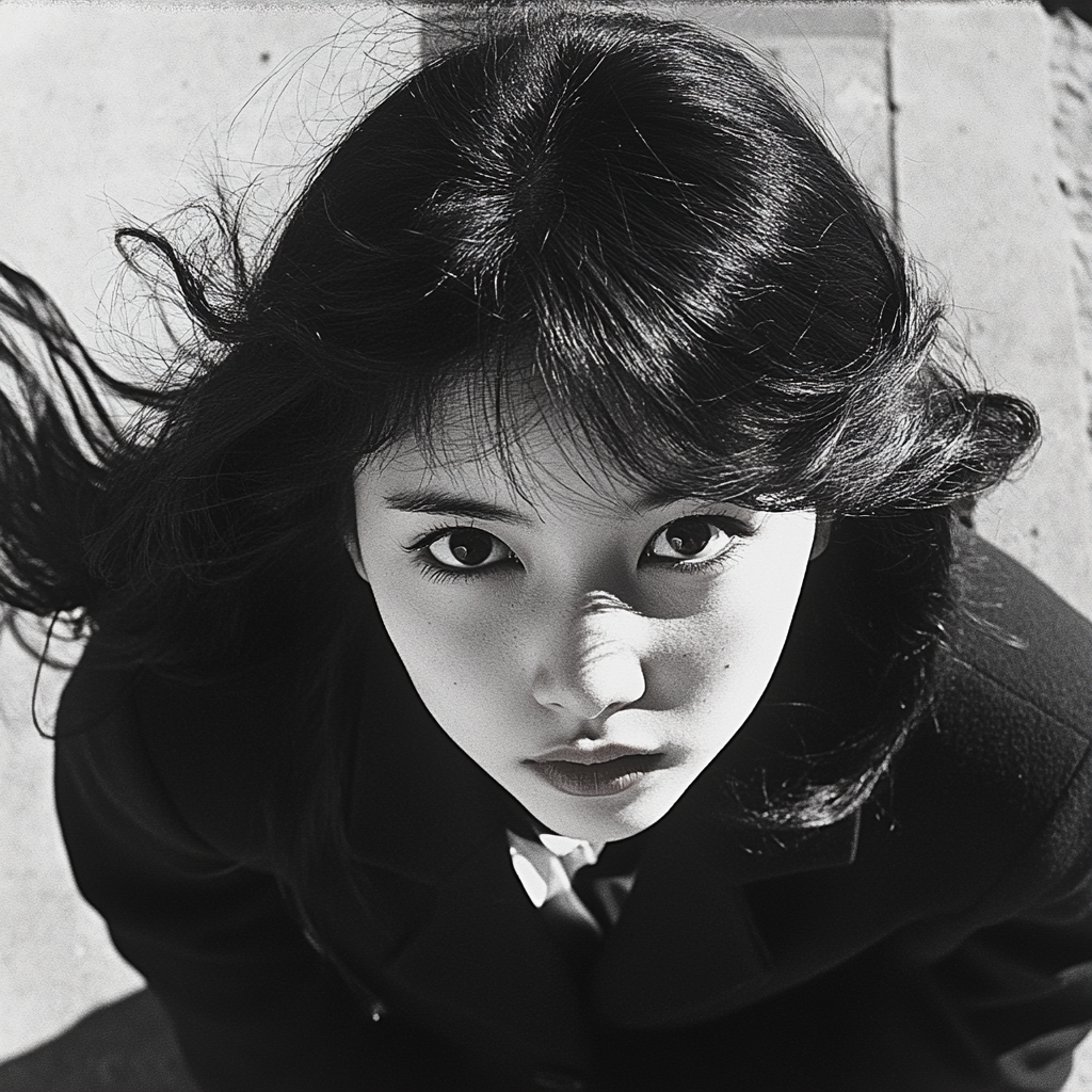 Japanese woman in black jacket, white shirt, black tie.